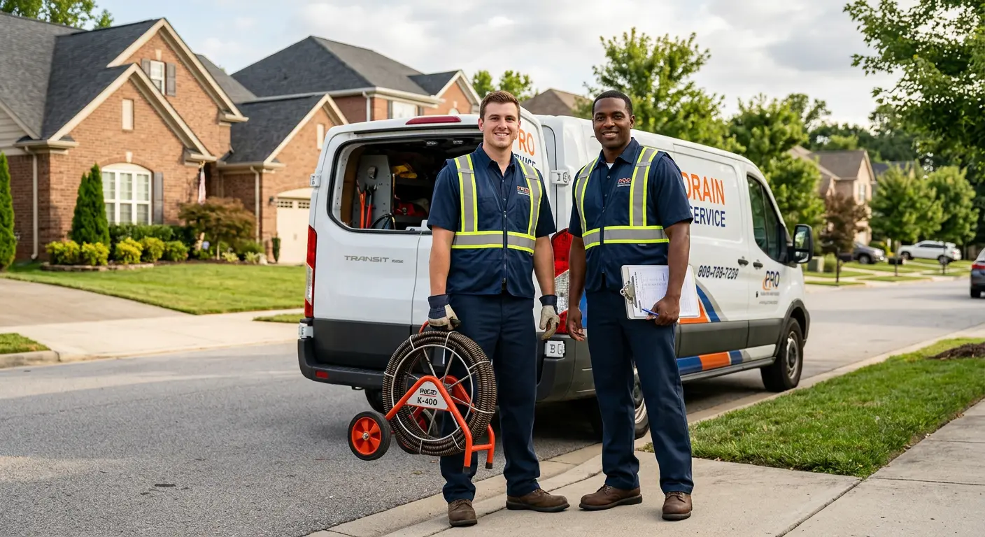 Sewer and drain service team with equipment ready for work in Statesboro